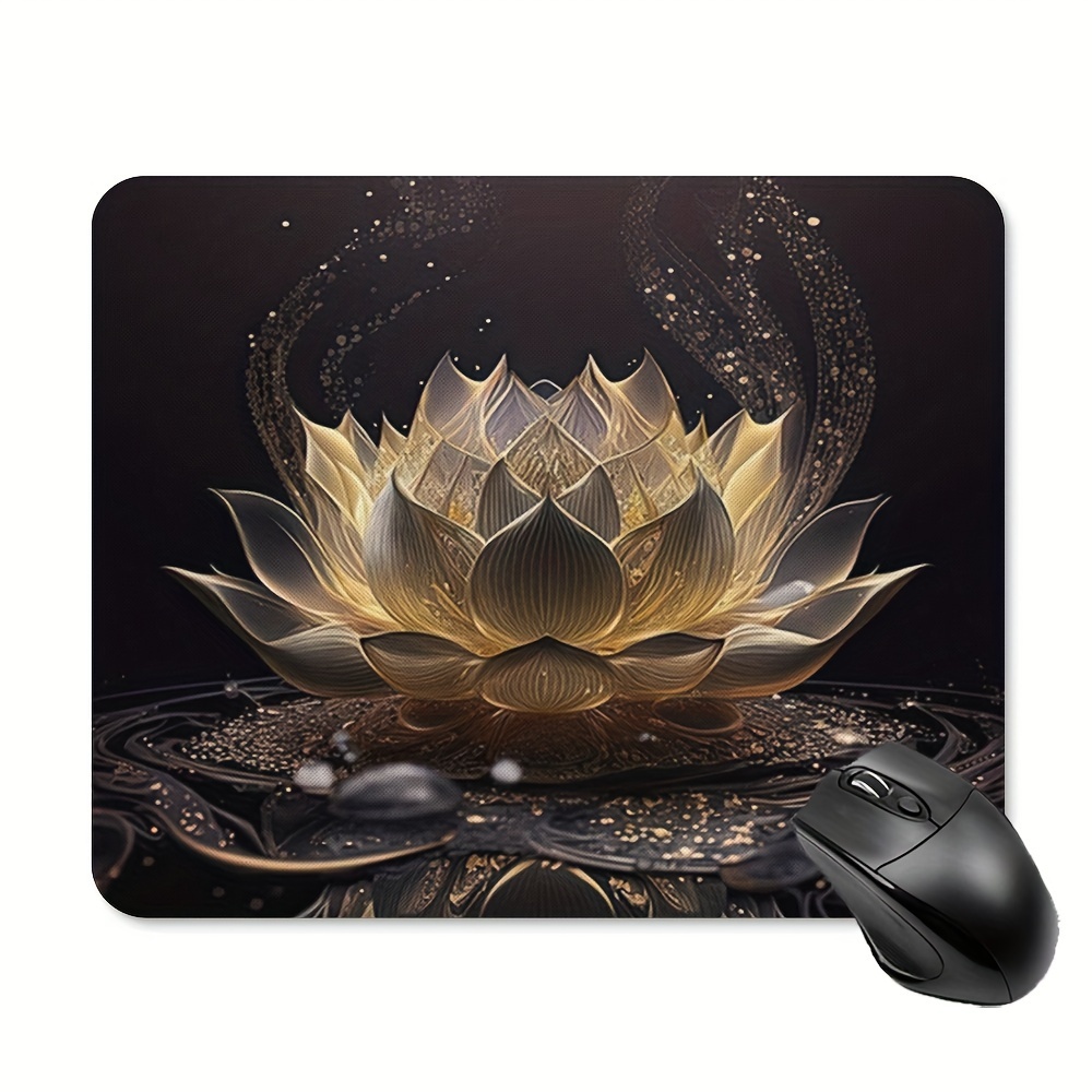 Image of 1pc Thickened Rubber Mouse Pad With White Lotus Design, Non-slip Base, No Battery Required - 9.45 X 7.9 Inches