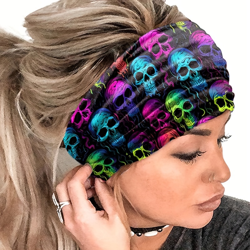 

Festive Headband: Fashionable Skull Print Yoga Headwrap With Elasticity And Wide Edge For Women