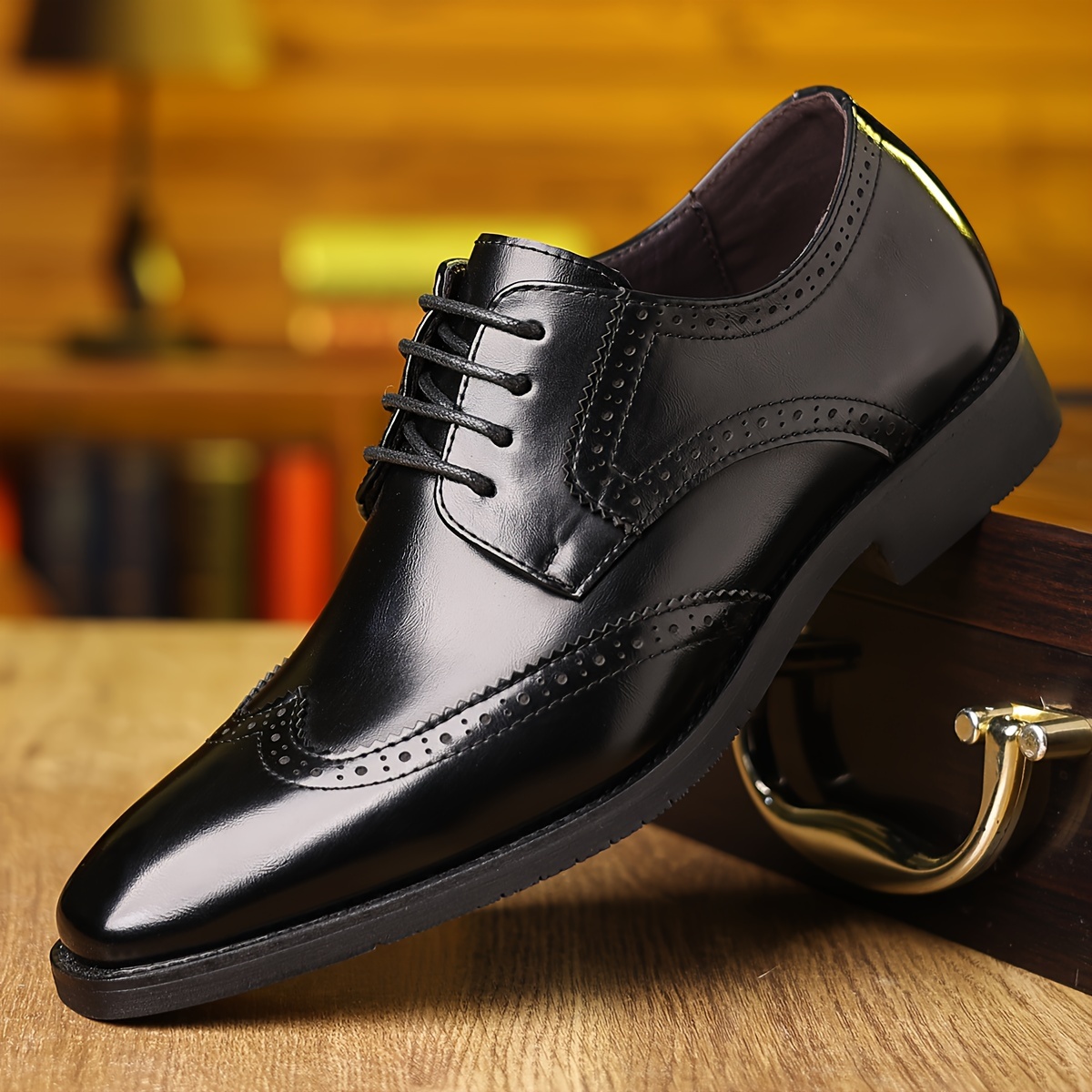 Plus Size Men's Trendy Classic Wing-Tip Derby Shoes, Comfy Non Slip Rubber Sole Dress Shoes For Men's Outdoor Activities