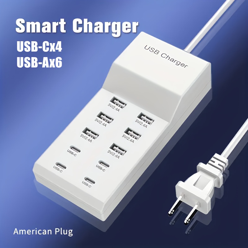 

50w 10port Charger 6 Usb-a & 4 Usb-c , Charging Usb Charger Charging Adapter 5v 2.4a And Current For Smartphones, Tablets Multiple Devices