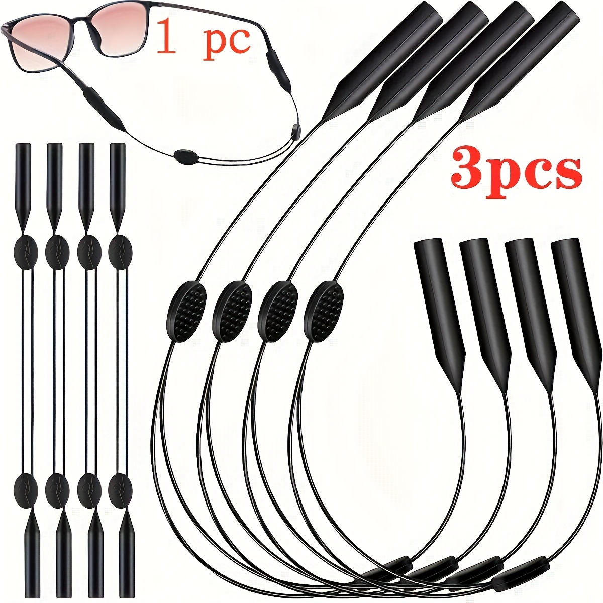 

1pc/3pcs, Classic Glasses Straps, Simple Black Adjustable Fashion Glasses Lanyards, Comfortable Eyewear , Outdoor Sports Glasses Ropes