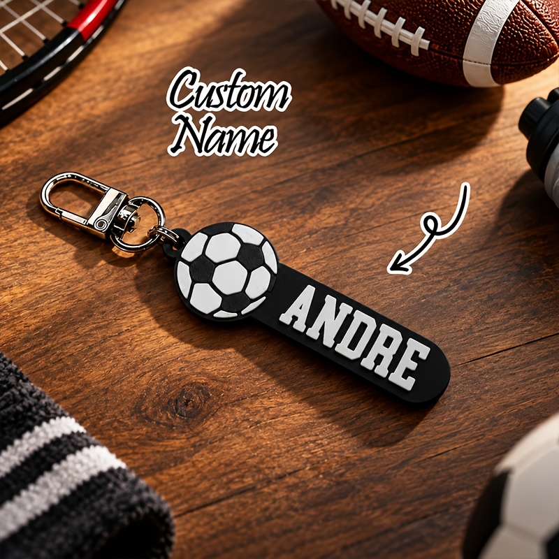 TEMU [Personnalisé] 1 pièce Porte-clés de football personnalisé avec nom, Porte-clés étiquette pour sac à dos, Accessoires de football avec lettre