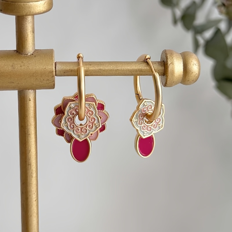 

Elegant Vintage Chinese Style Enamel Earrings Set – Red , Alloy , Ideal Gift For Women On Day & Valentine's Day, Quirky Earrings