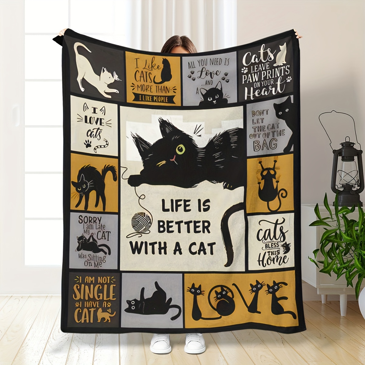 

Cat-themed Throw Blanket - Cozy Flannel With , Hypoallergenic & - Sofa, Napping, Air Conditioning, Camping - Gift For Cat Lovers