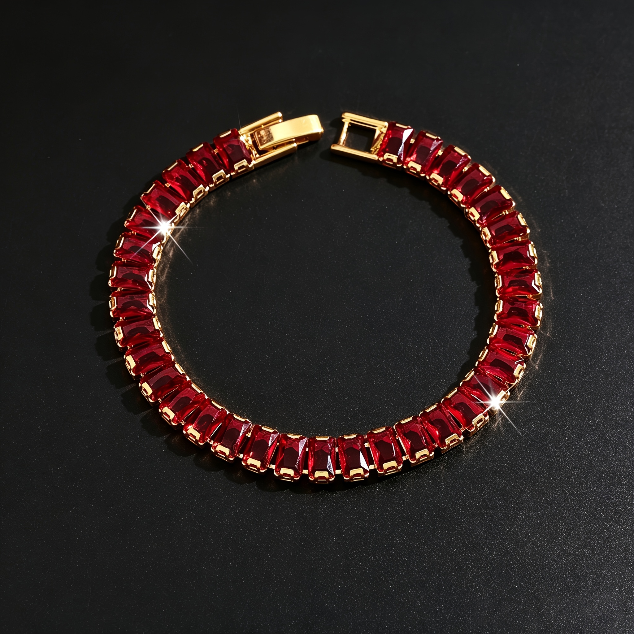 TEMU 1pc Red Square Bracelet, Retro Elegant Style, Copper Material, Inlaid Sparkling Rhinestones, Suitable For Daily Wear And Gift For Family, ,