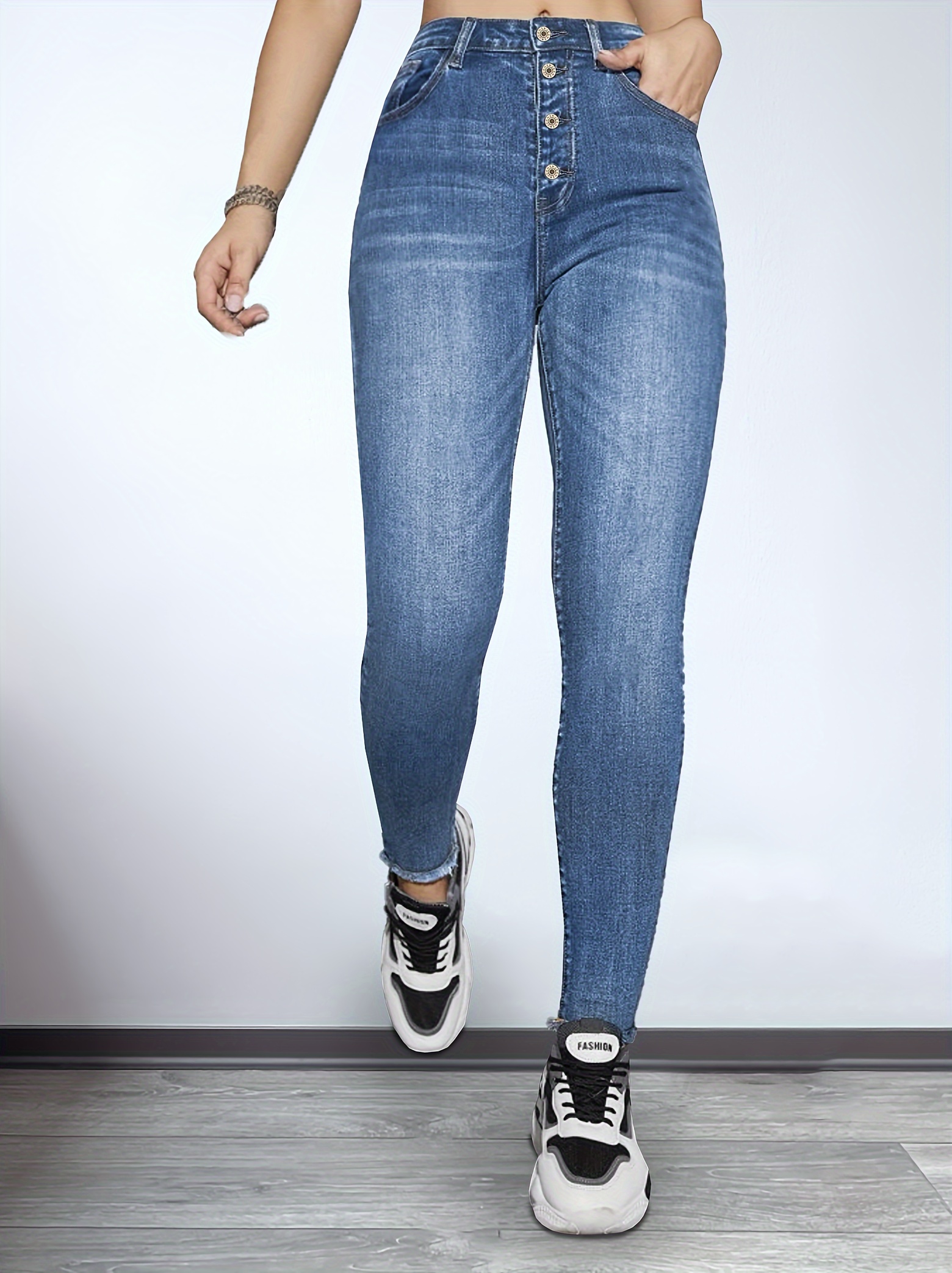 Vintage Double Breasted Skinny Jeans Women High Waist Chic Design