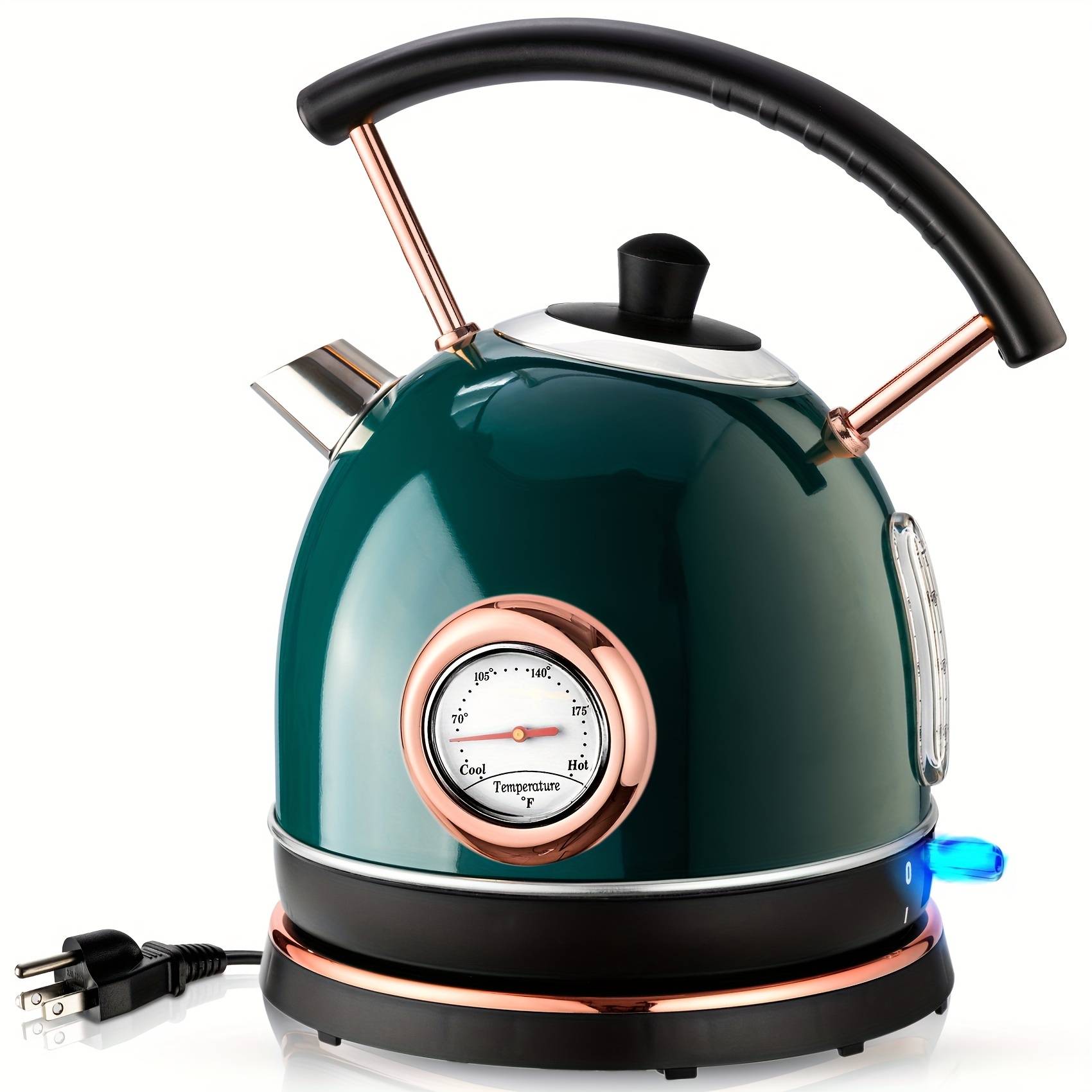 

Pukomc 1.7l Electric Water Kettle With Temperature Gauge, Hot Water Boiler & Tea Heater With Curved Handle, Visible Water , Led Light, Auto Shut-off&boil-.