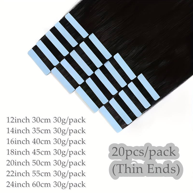 20pcs normal color tape in hair extensions human hair straight tape in hair extensions 12inch 22inch long hair 30g pack add volume details 4