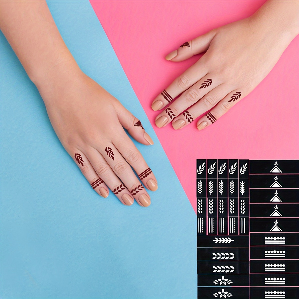 Image of Diy Finger Stick Tattoo Hollow Template, Realistic Hand Small Pattern Tattoo Stickers, Tattoo Juice, Spray Paint, Glitter Powder Sparkling Tattoo Templates, Holiday, Party Body Mask Tattoos.