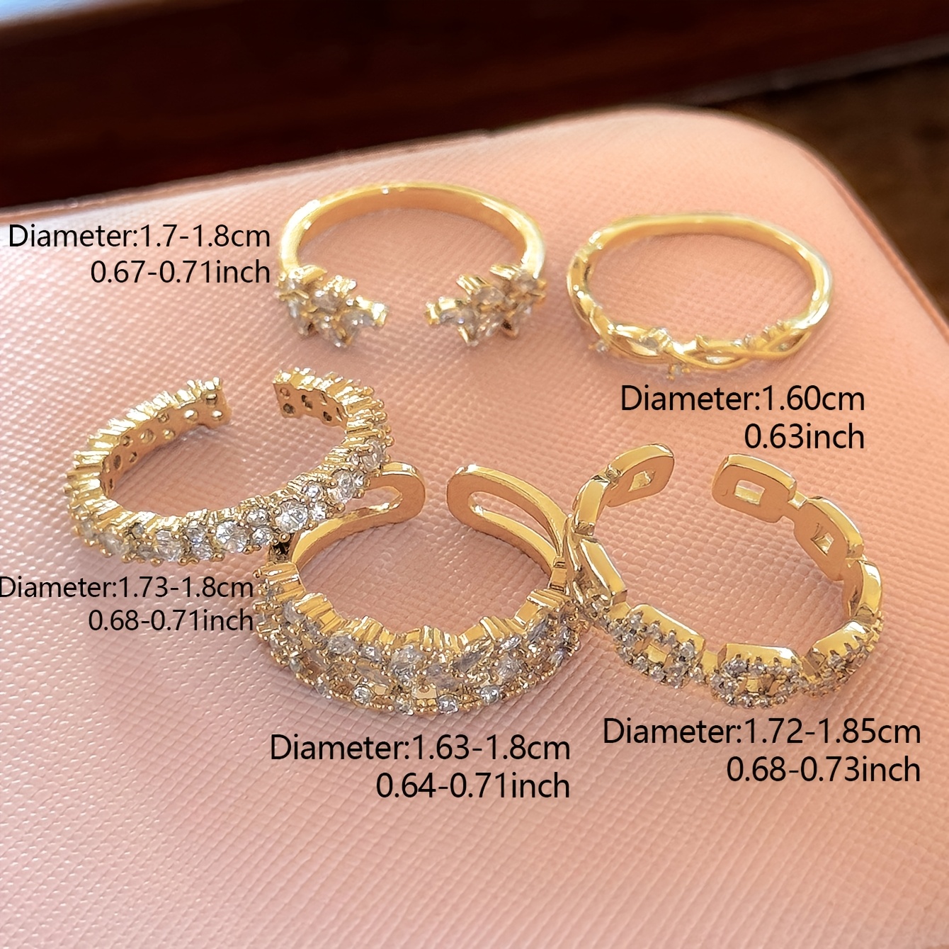 5pcs Elegant Minimalist Cube Zirconia Open Ring Set