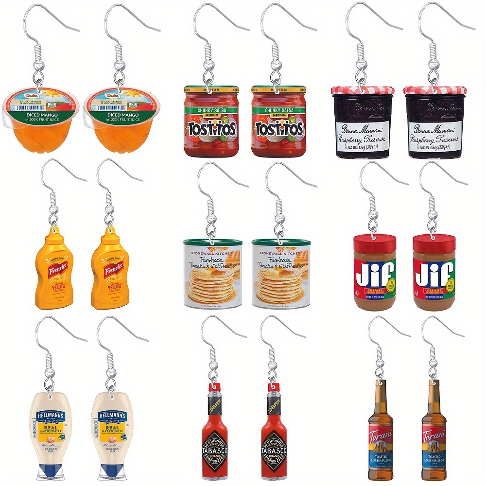 

Cute Acrylic Food Earrings - Drop & Dangle Novelty Jewelry With Stainless Steel Hooks, Assorted Snack & Condiment Designs Perfect For Daily Wear & Parties