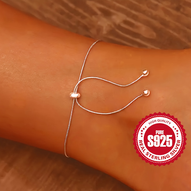 Adjustable 925 Sterling Silver Bead Anklet Bracelet Bohemian Style
