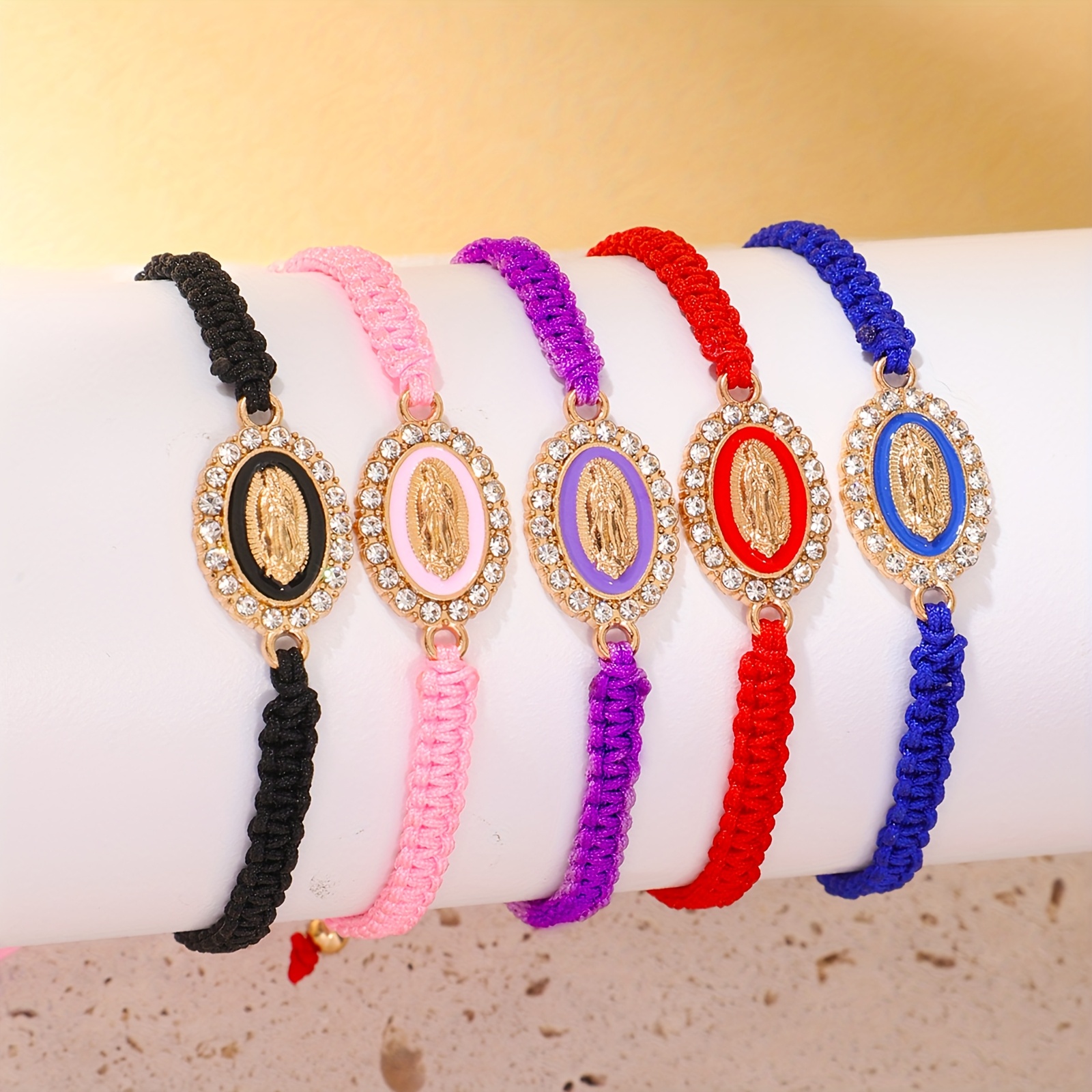 TEMU Ensemble de 5 bracelets de prière tressés à Virgin Marie, cadeau unique, bijoux réglables