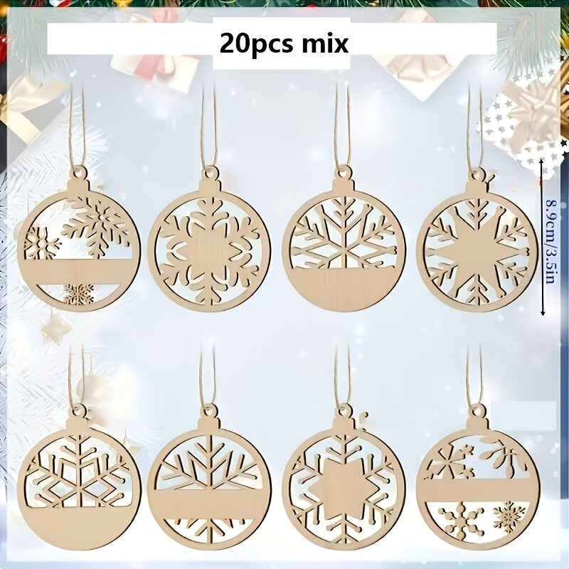TEMU 20pcs (20pcs) Wood Snowflake Bell Decoration Set With Hanging Ropes & Bells - Suitable For Christmas Tree Ornaments, Wedding, Party Diy Crafts,