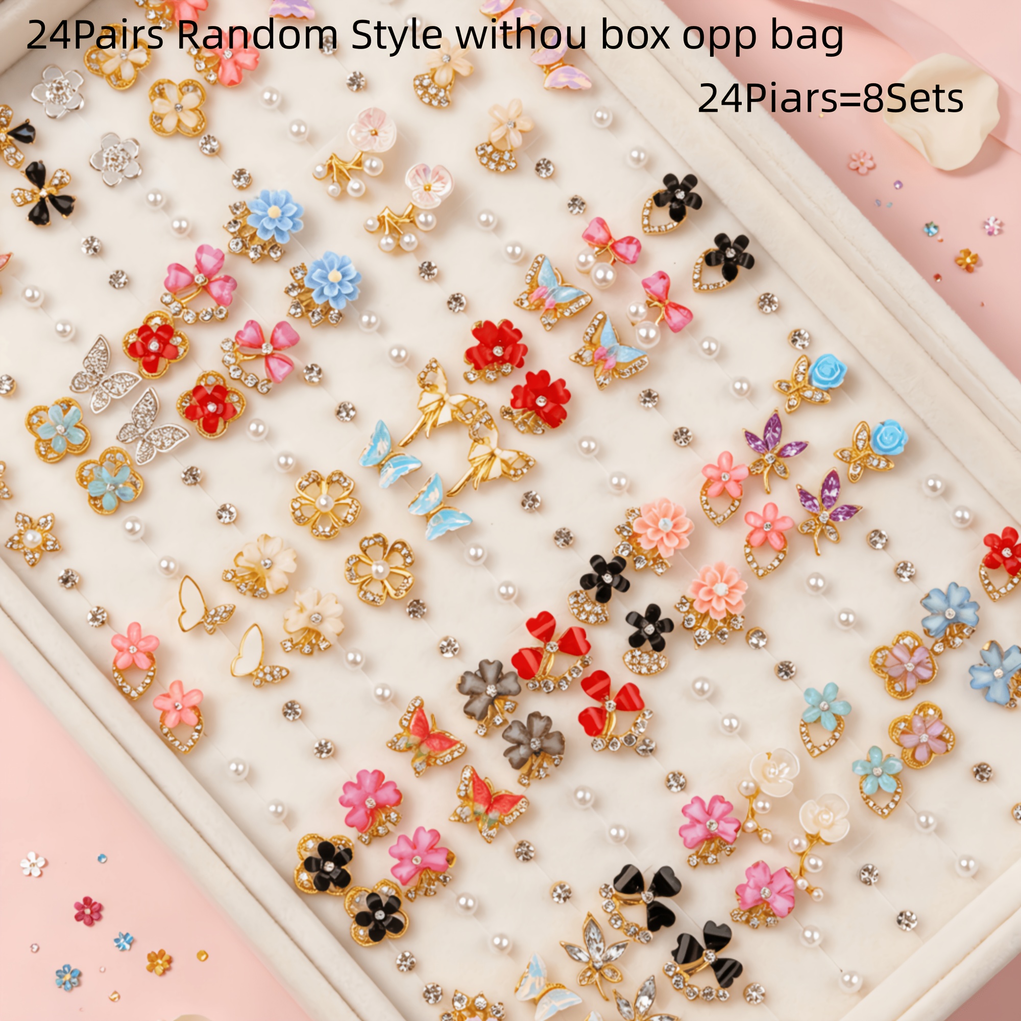 TEMU 24 Pairs Fashionable Cute Enamel Flower Earrings, Exquisite For Ladies , Daily Wear For Weddings, Parties, Valentine's Day Gifts, Packed In Opp