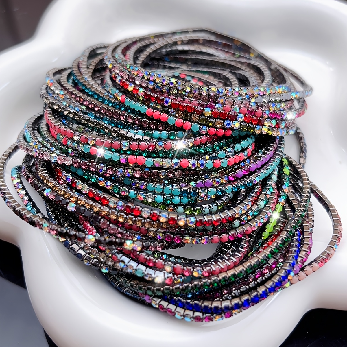 Ultra-Thin Multicolor Stackable Rhinestone Tennis Bracelet