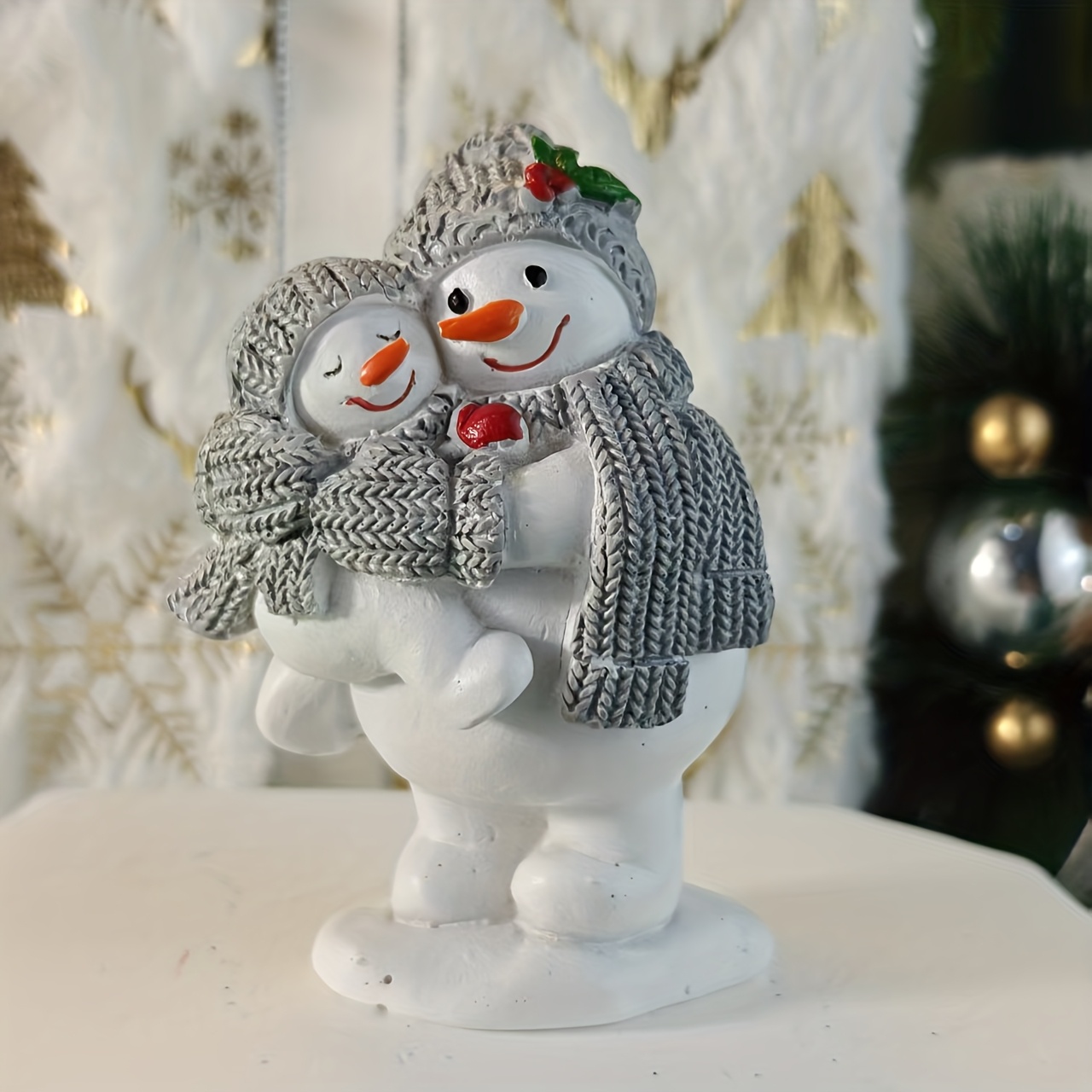 TEMU 1pc Creative Resin Snowman Couple/mother And Statue Craft Decoration, Winter Christmas Gathering Decoration, Suitable For Indoor Living Room