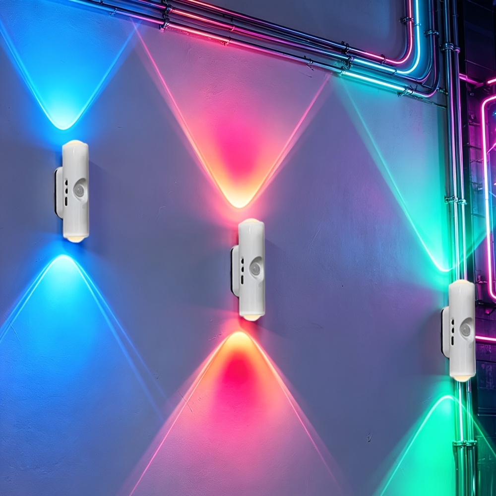 Image of 3pcs Modern Motion Sensor Wall Light, Magnetic Stick-on No-drill Mount, Usb-c Fast-charge Battery, 3-color Cct, /off, Ideal For Hallway Closet Stairs Bedside, Gift