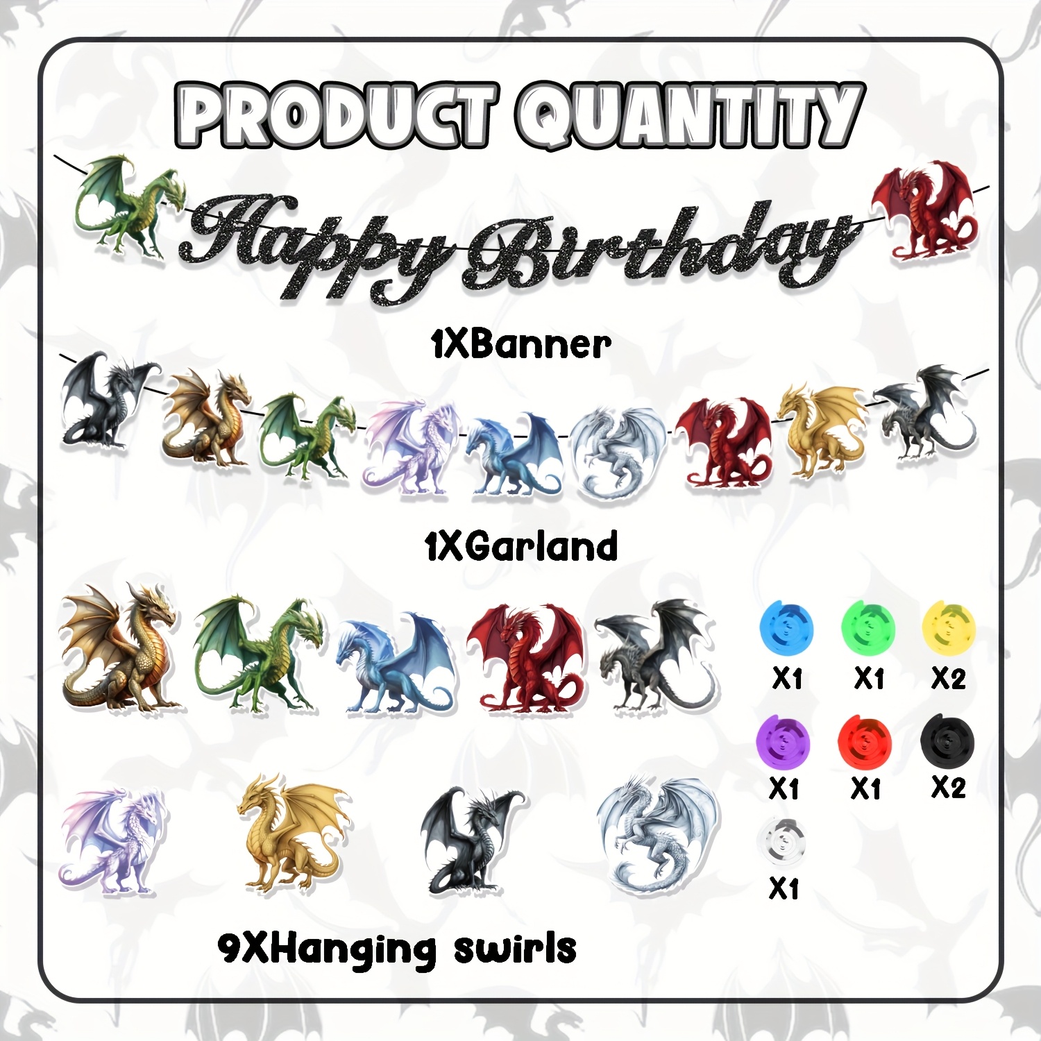 Image of Decorations For A Dragon-themed Birthday Celebration, Including Wall, Door, Window, And Ceiling Decor, As Well As Party Favors And Banners