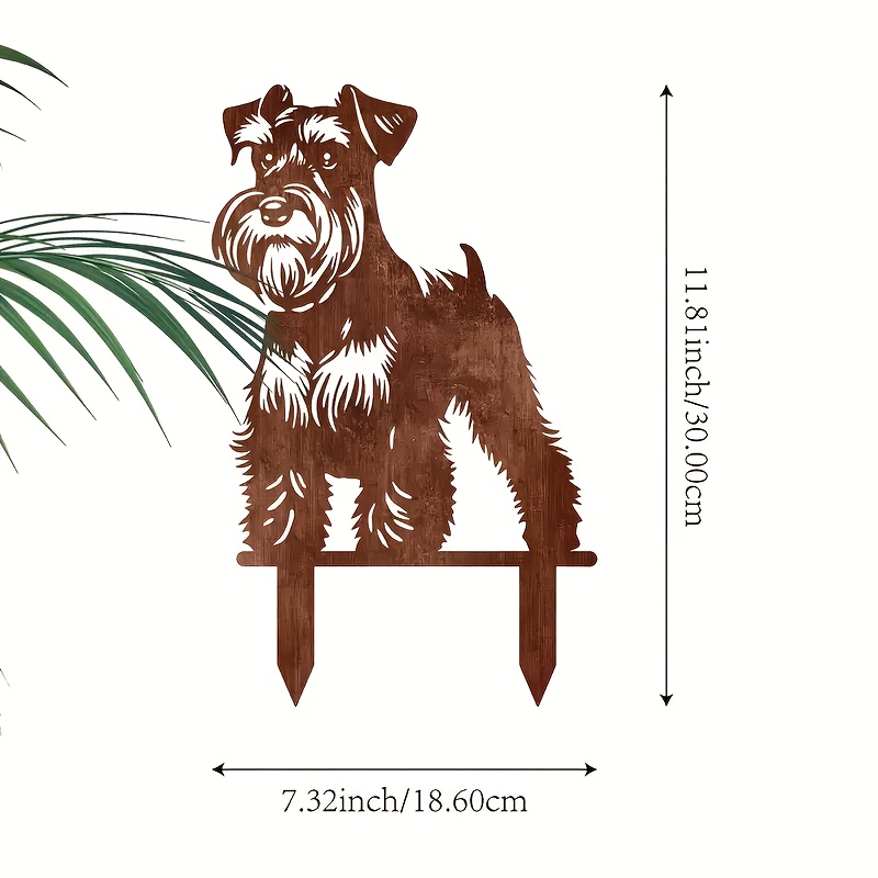 E-shop Ein rostfarbener Gartenstecker aus Metall mit Schnauzer – ein klassisches Design für Tiergedenken und Gartendeko, keine Batterien erforderlich,