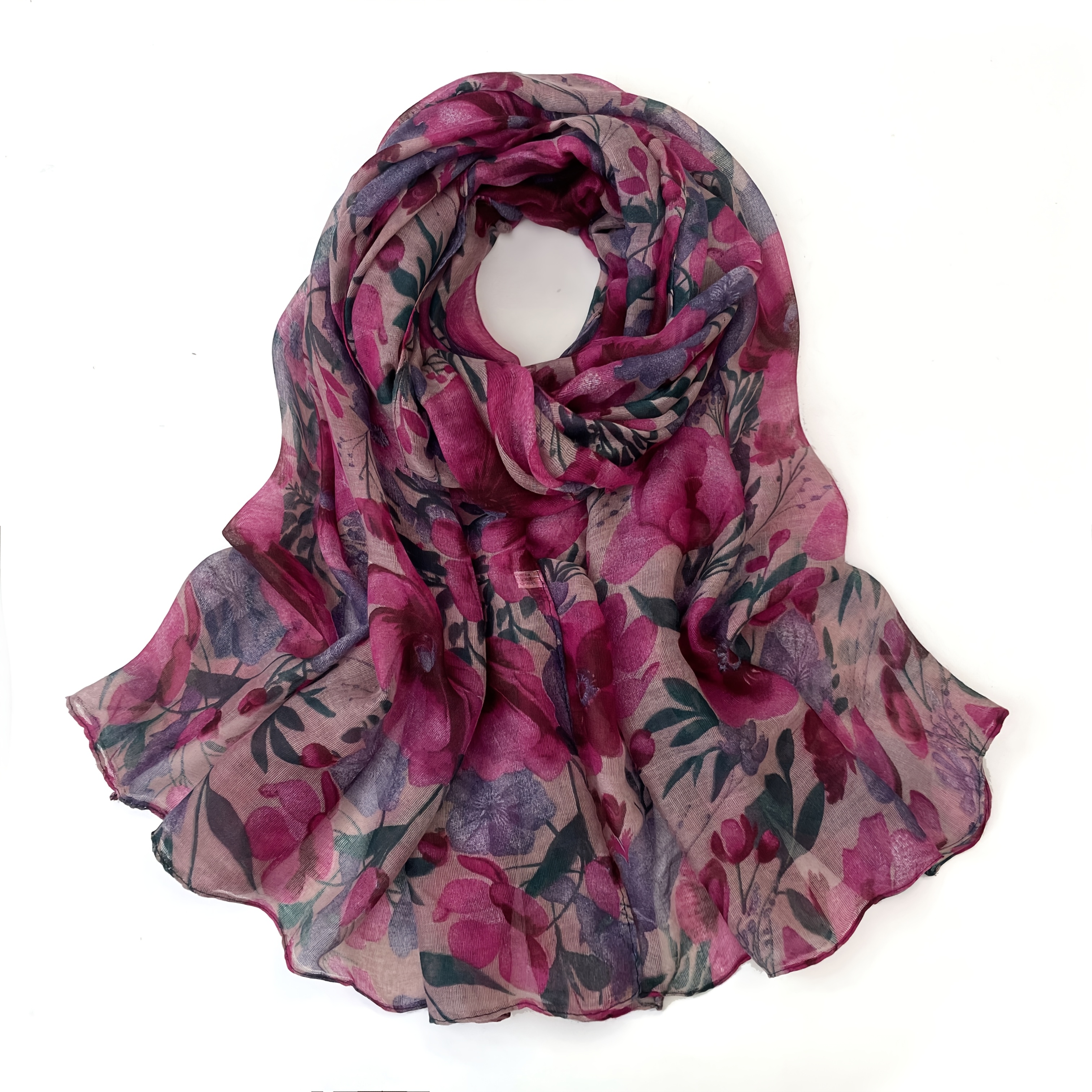TEMU Lightweight Vintage Floral Sheer Scarf Suitable For - European Style Natural Tones With , Breathable Non-stuffy Suitable For, Commute, Weddings,