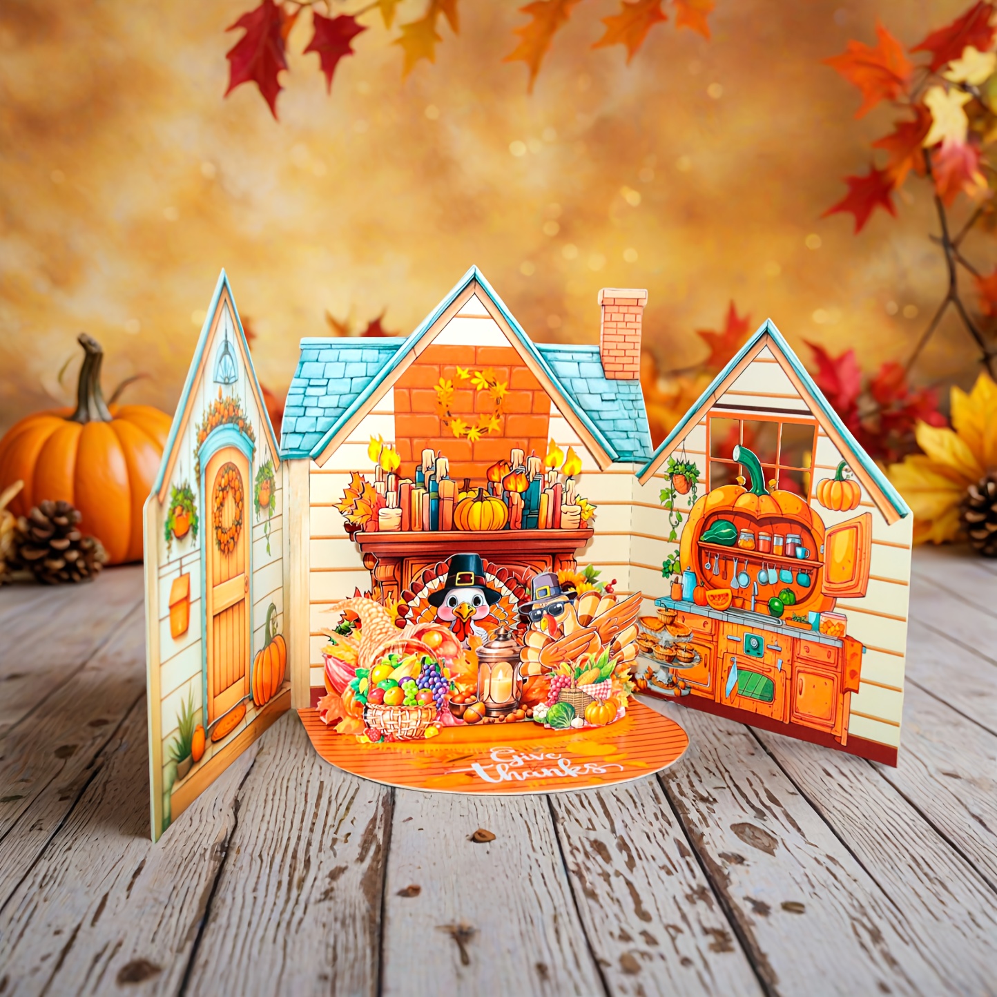 TEMU 1pc Of A Pop-up Card To Gratitude, A 3d Card For Thanksgiving, An Invitation For A Celebration, Featuring A Turkey And Pumpkin, Complete With A