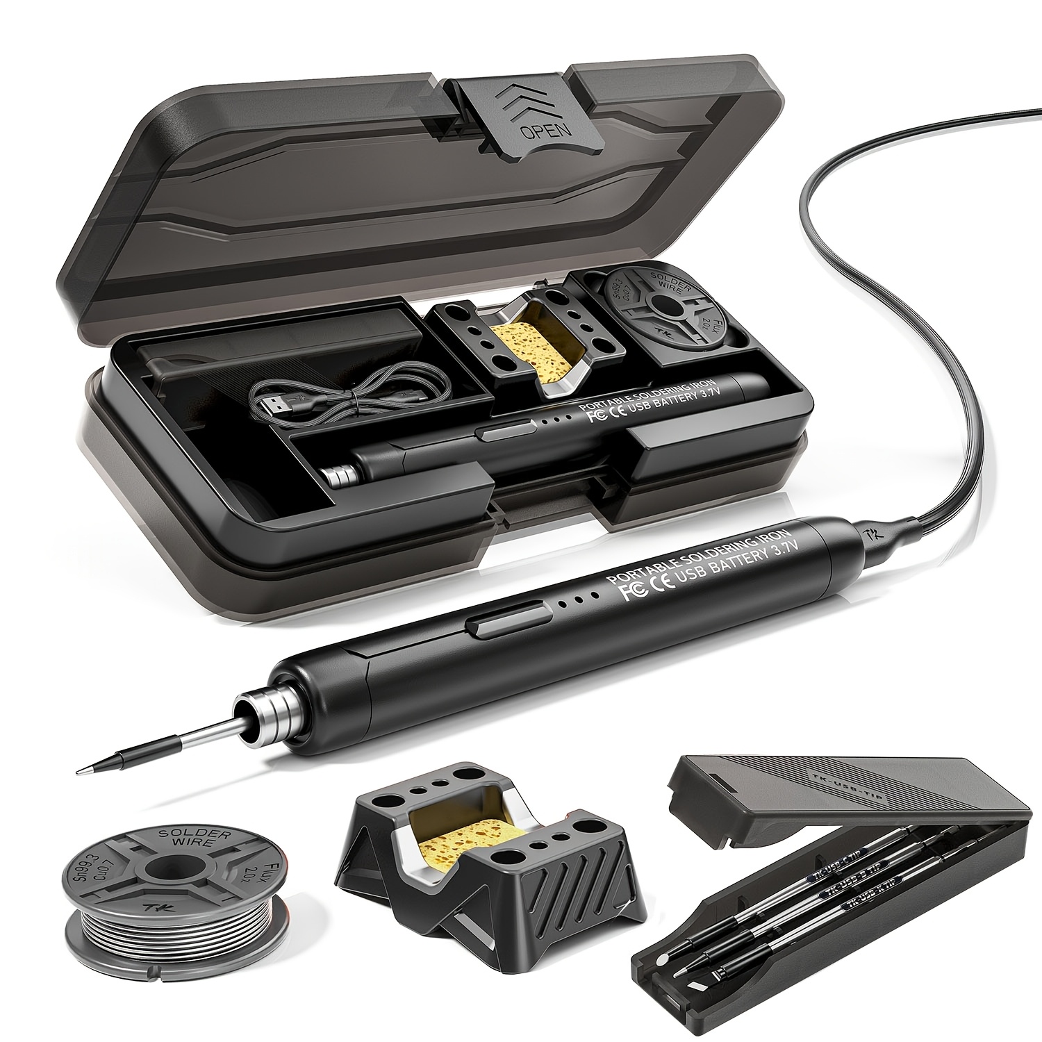 TEMU 1pc Usb Or Battery Dual-use Soldering, With 3pcs Heating Cores, Solder Wire, Storage Box, Stand, Tool Box, Very Suitable For Pc Phone Repair