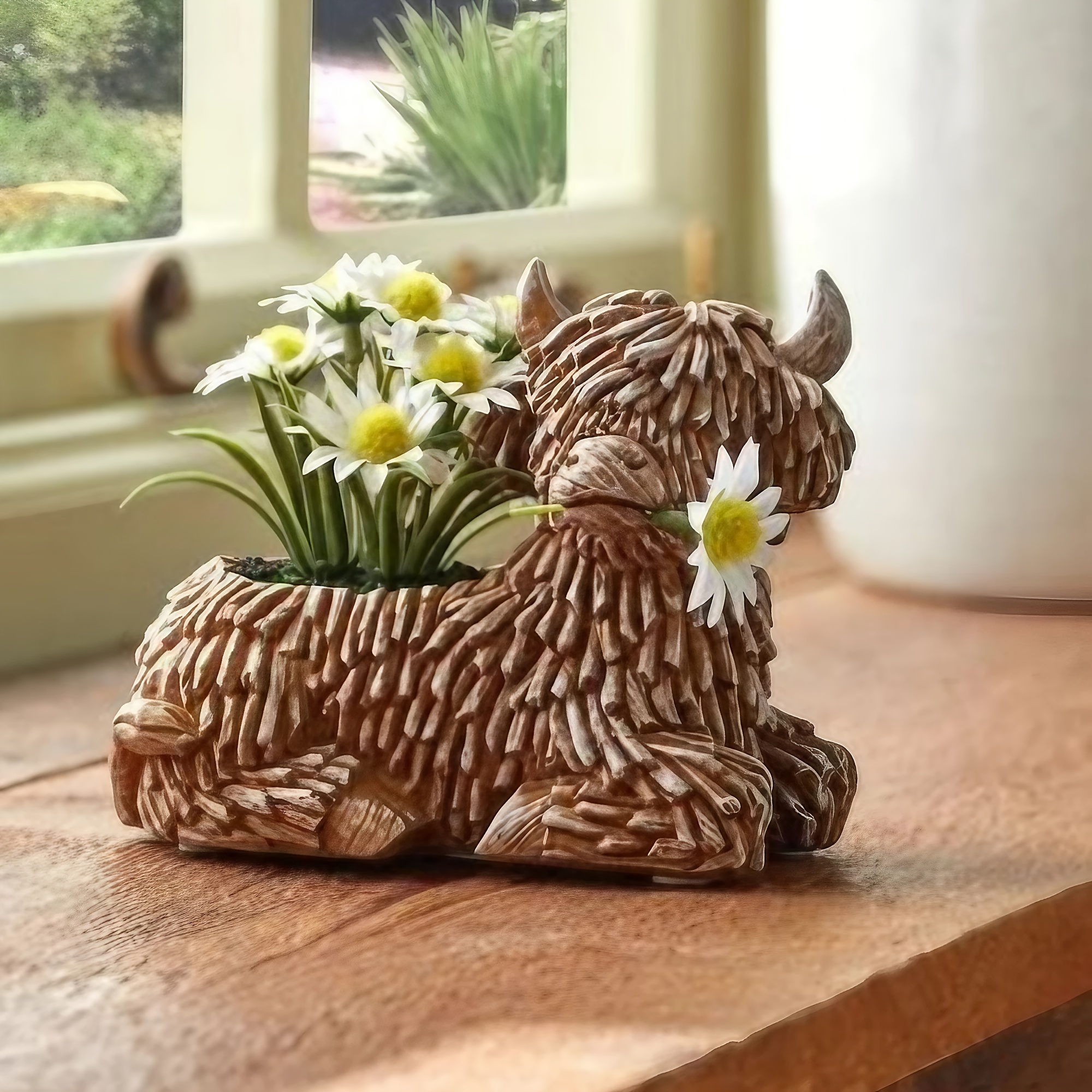 

Unique Highland Yak Resin Planter - Versatile Indoor/outdoor Succulent Pot For Home & Office Decor, Perfect Holiday Gift
