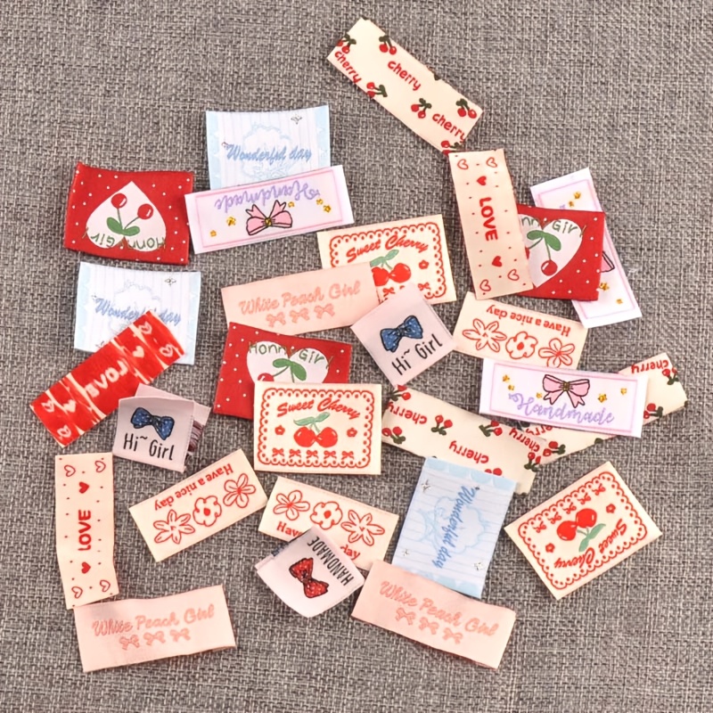 Image of 20pcs 2-5cm . Multicolor Cherry/small Flower/bow Pattern Mixed Cloth Labels, Hand Sewing Required For Bags Hats Scarves Clothing Additions, No Adhesive