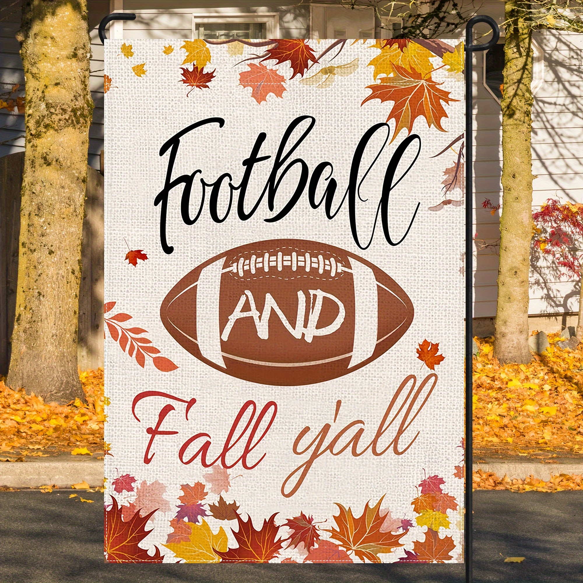 

1pc, Football And Fall Y'all Garden Yard Flag, Autumn Football Thanksgiving Harvest Home House Flag, Home Decor, Outdoor Decor, Yard Decor, Garden Decorations, No Flagpole