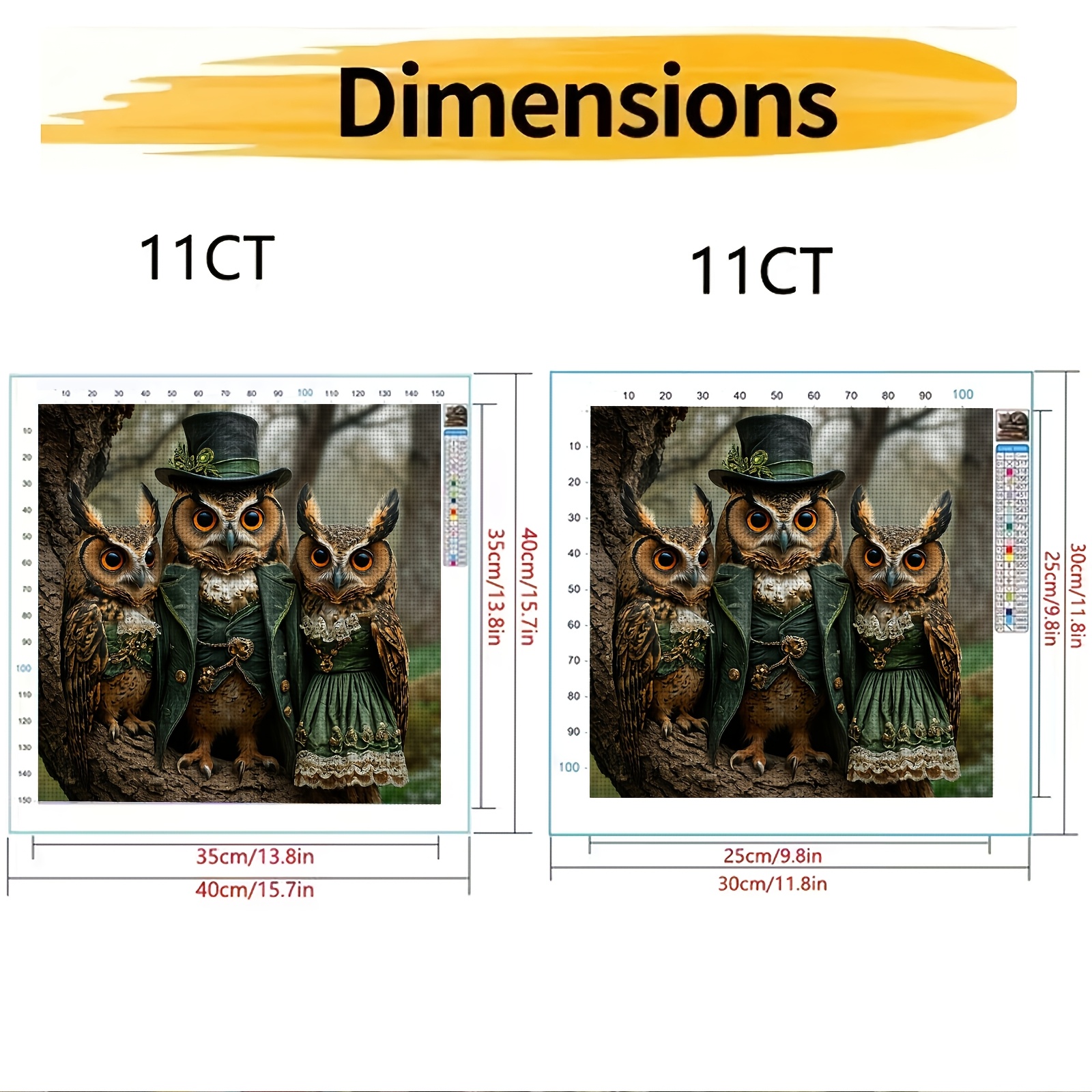 Printed Cross-Stitch Kit, Three Owls in Green Design