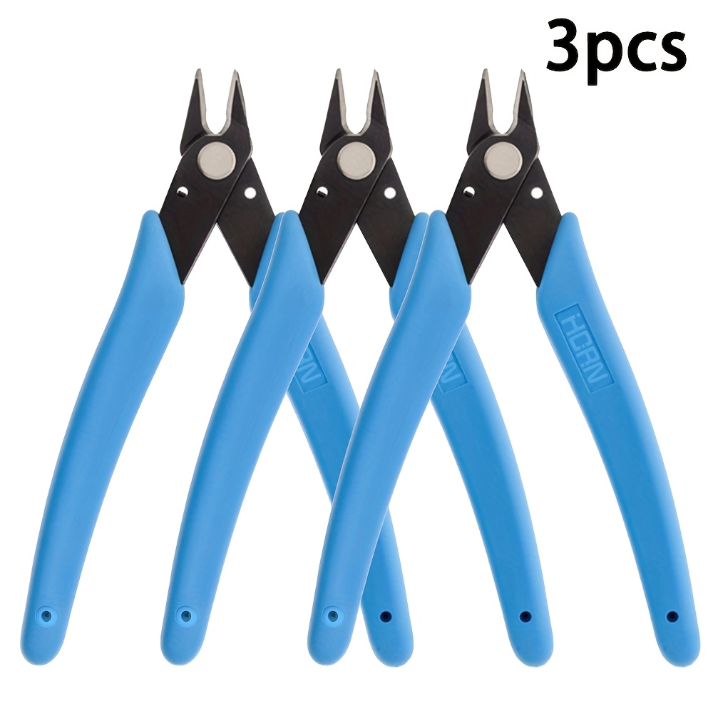 TEMU 3pcs Precise Wire Cutters - 5-inch Flush Metal Side Cutter, Mini Nose Plier With & Blue Handles - Lightweight, Grip For Jewelry, Electronics &