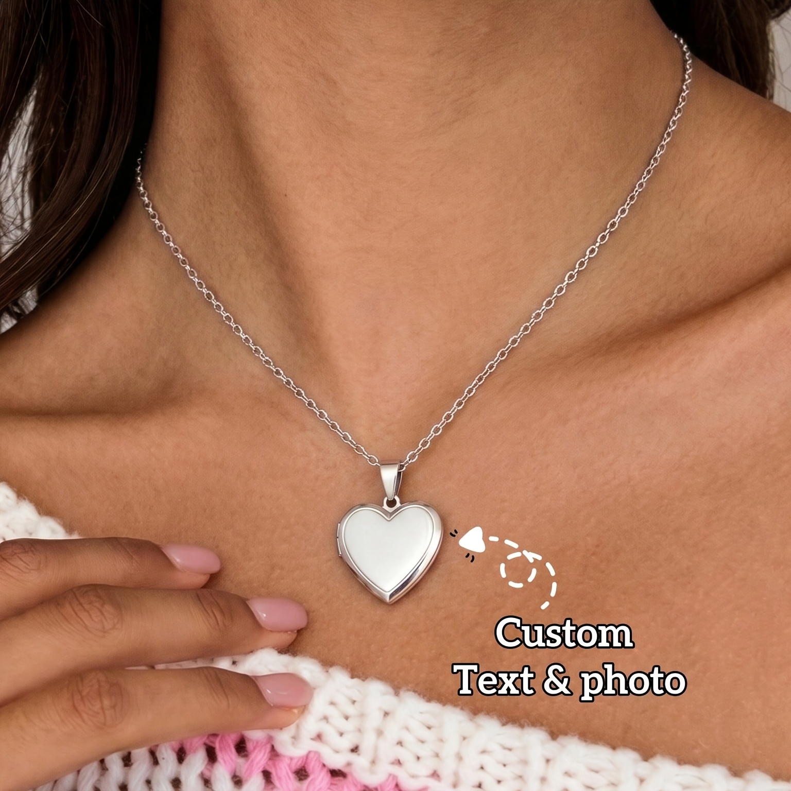 Custom Heart-Shaped Photo Engraving Necklace in Titanium Steel