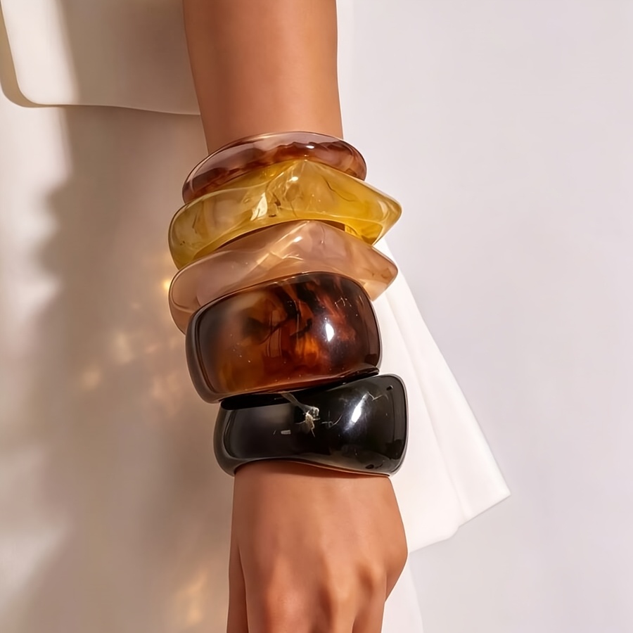 5pcs Vintage Marble Wide Bangle Bracelet Set