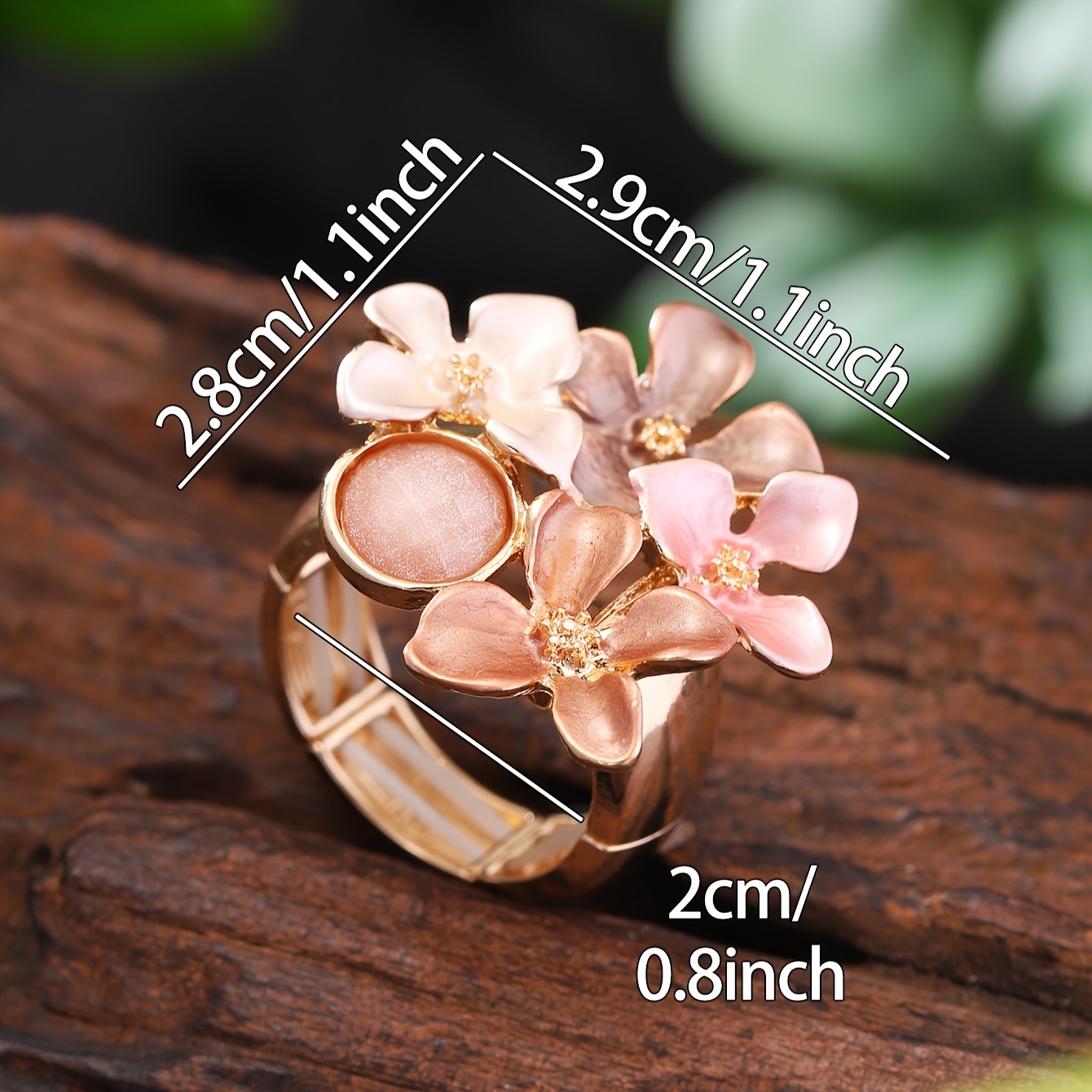 טבעת פרחים מצופה זהב סגנון אבי בוהמי אחד, סגסוגת אבץ, מתנה אמי אלסטי, מושלמת לאביב וחלטקיץ, טיג, נישואין, נישואין בוהמית