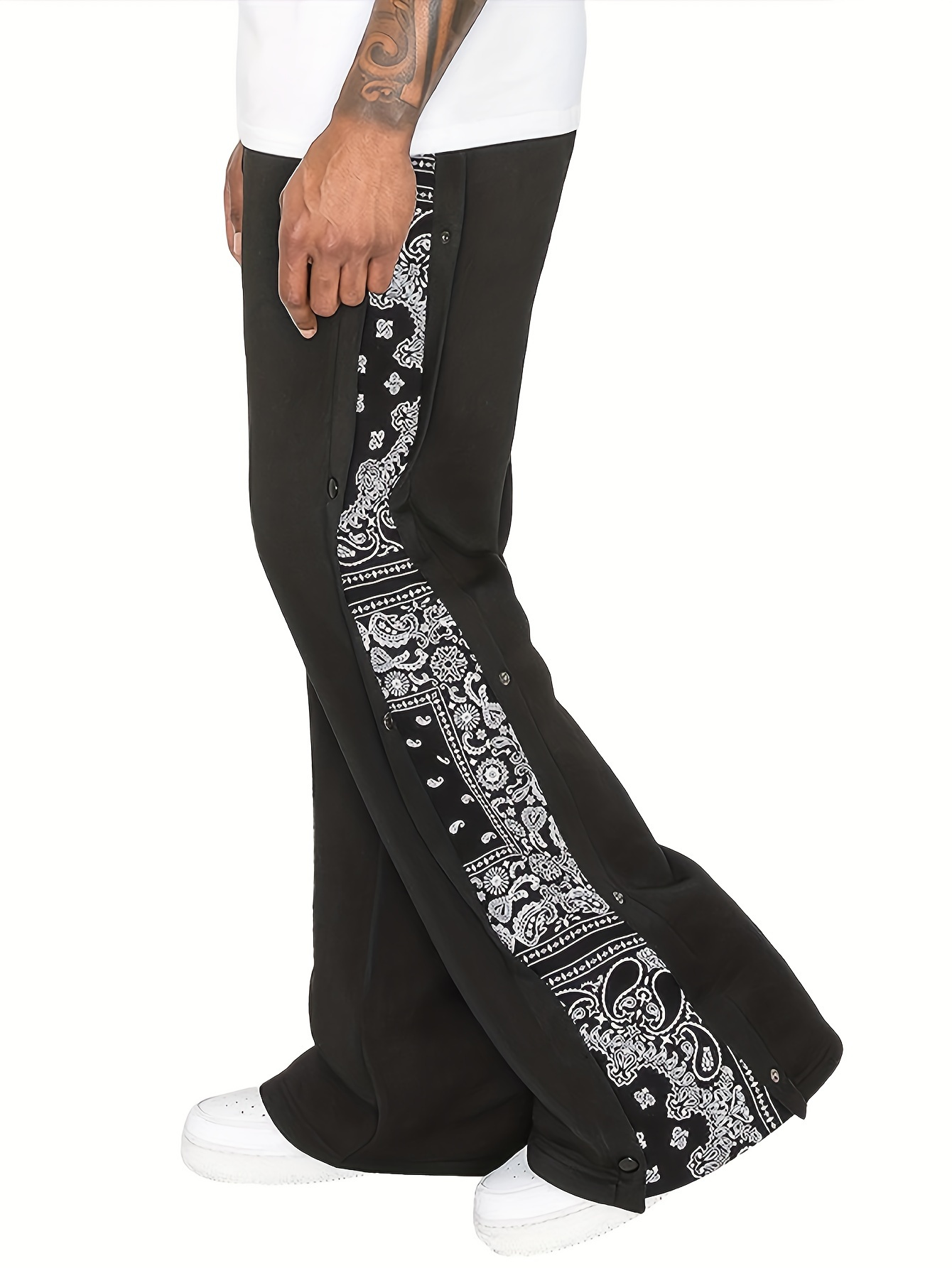 Black marl paisley cut & sew joggers sale