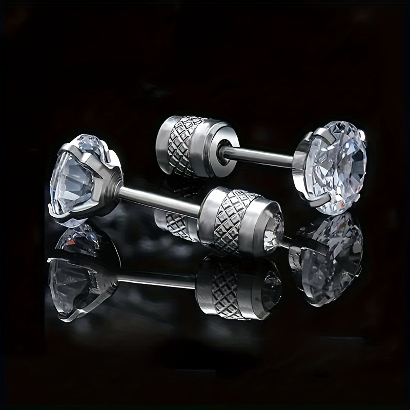 

Premium Titanium Cz Earrings - Hypoallergenic For Sensitive Ears, 5 Pairs In Round & Square Designs, Shimmering Screw Back Style