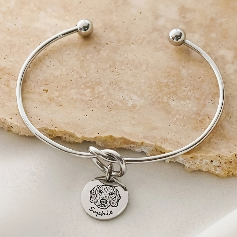 TEMU Pulsera personalizada con de mascota, se puede grabar con el . Regalo para conmemorar mascotas fallecidas. Pulsera con foto de perro, joyería