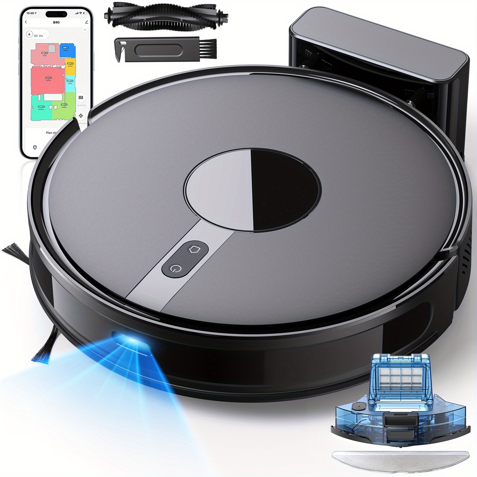 Lubluelu 7500pa Robotic Vacuum, Robot Vacuum Cleaner And Mop Combo, 180mins Max, 62db, 34 No-go Zones For Pet Hair Carpets Floor - B40/l15ultra