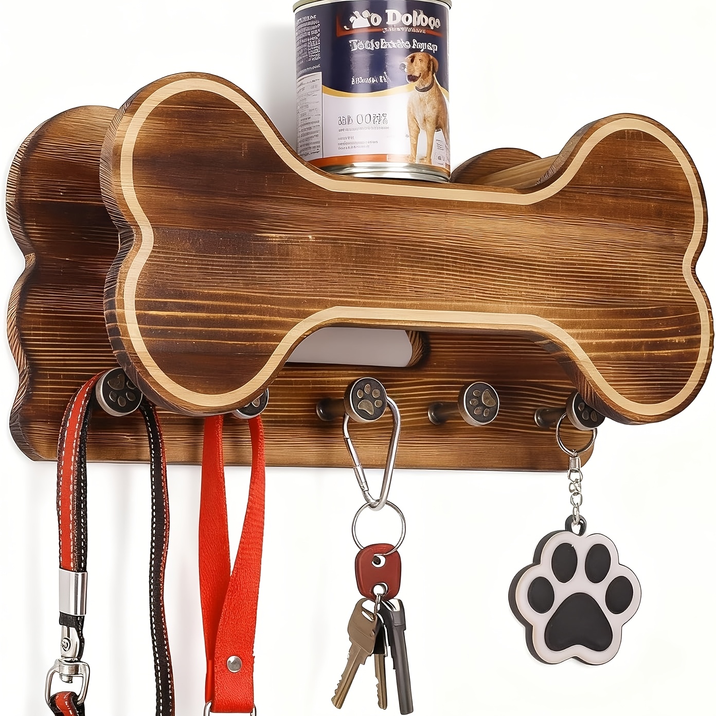 Temu – TEMU Wall-mounted Dog Leash Holder & Organizer – Wood Wood & Bone Key Hanger With Storage Shelf – Space-saving Dog Gear Shelf For Leashes, Collars –