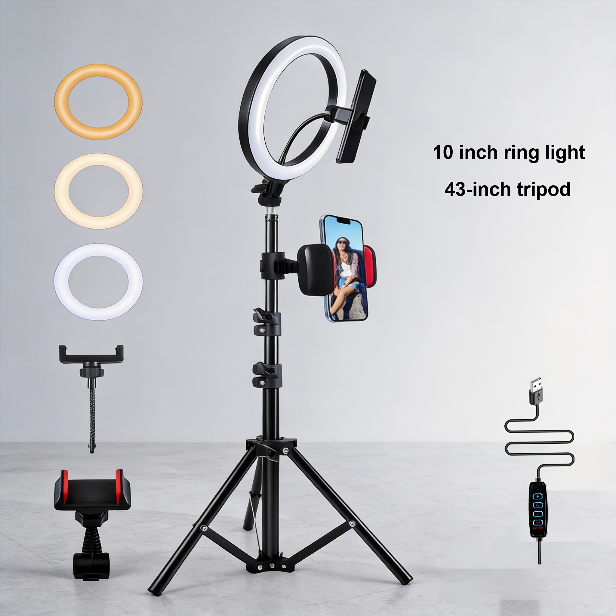 LED Ring Light with Adjustable Color Temperatures - USB Powered, 43.3-Inch Tripod Stand, Mobile Phone Clip - Ideal for Photography, Live Broadcasts, And Christmas And Halloween Gifts — Zaynora Luxury Marketplace