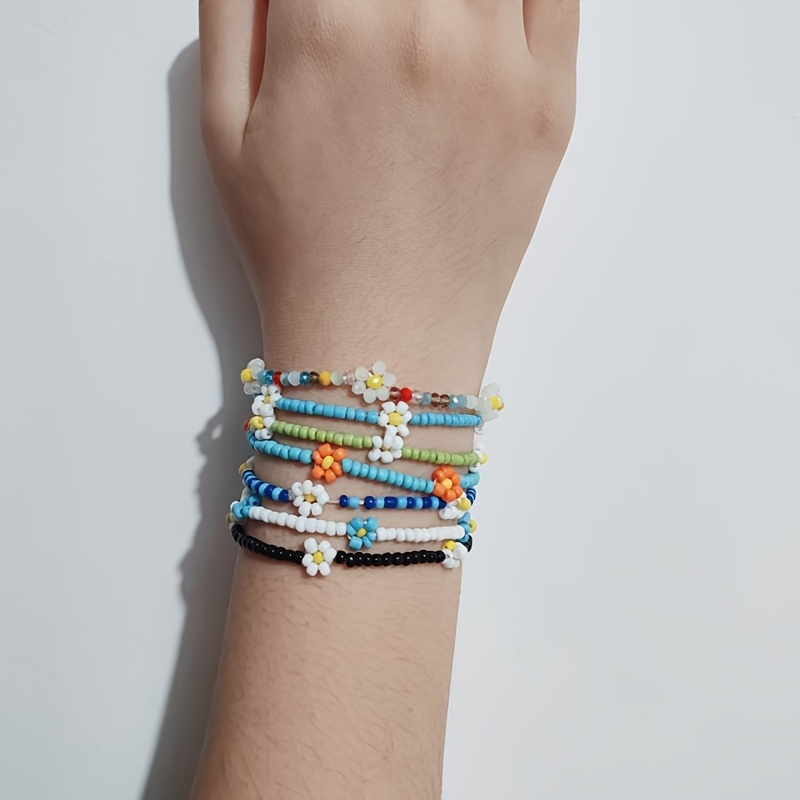 Fashionable Bohemian Style Colorful Rice Bead Elastic Bracelet