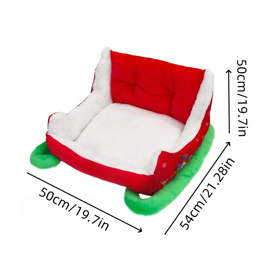 heated christmas sleigh pet bed with removable washable cover -   thickened dog bed with plush filling, red & green festive design with white fur trim, sturdy frame &   - ideal for large/small/  dogs,   house, cozy winter bed for home decor, no  ,   gift,   fabric Product details 5