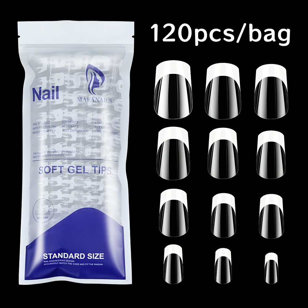 E-shop 120 Stück/Beutel Quadratische Nagelspitzen-Set, 120 Stück Kurze Vollabdeckung Weiße Klare Kunstnägel, 3D Transparente Nägel, Ideal für Feste,