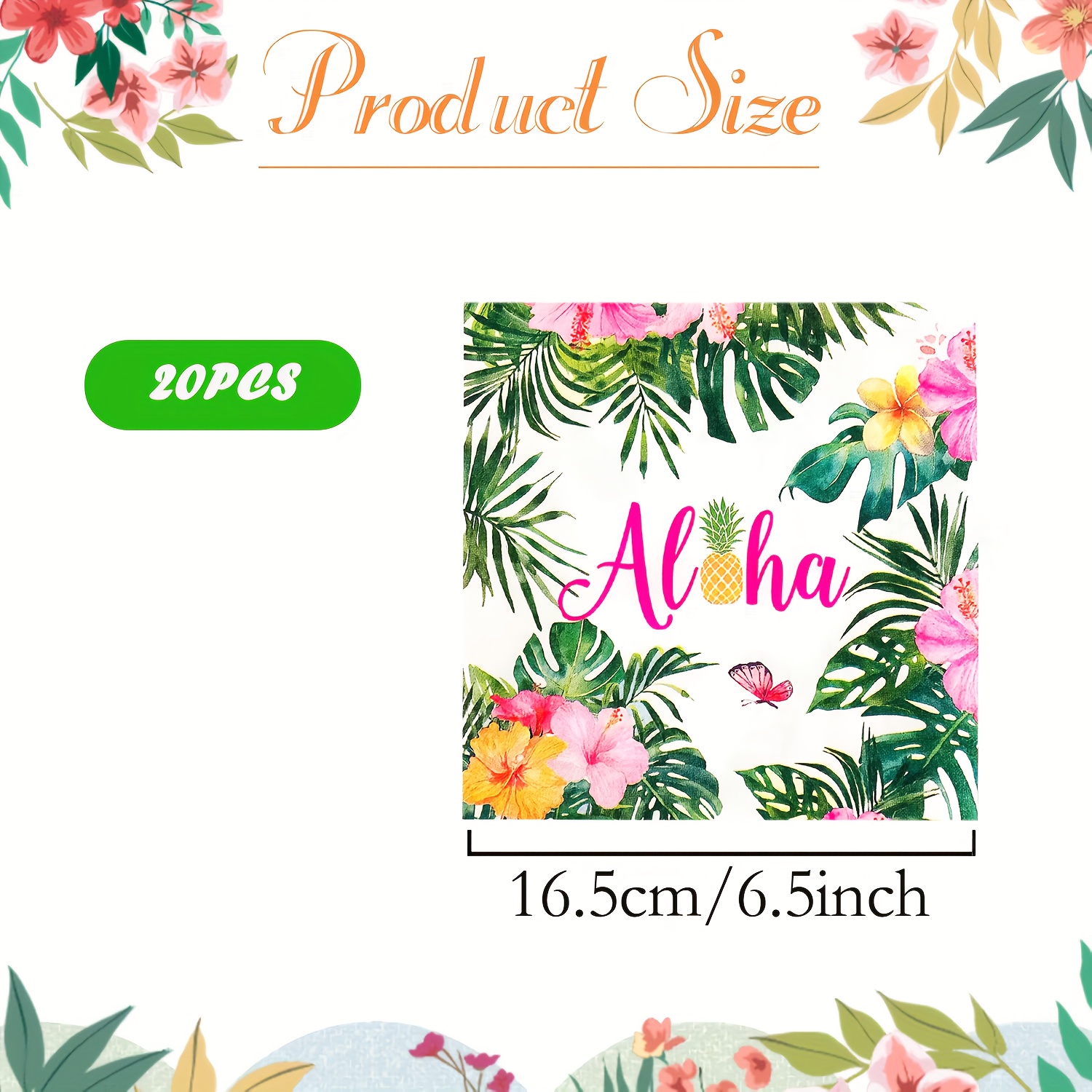 E-shop 20 Stück Hawaiianische Luau-Party-Servietten - Tropisches Palmenblatt & Blumenmuster, für Geburtstage, Babypartys, Familienfeiern & Mehr -