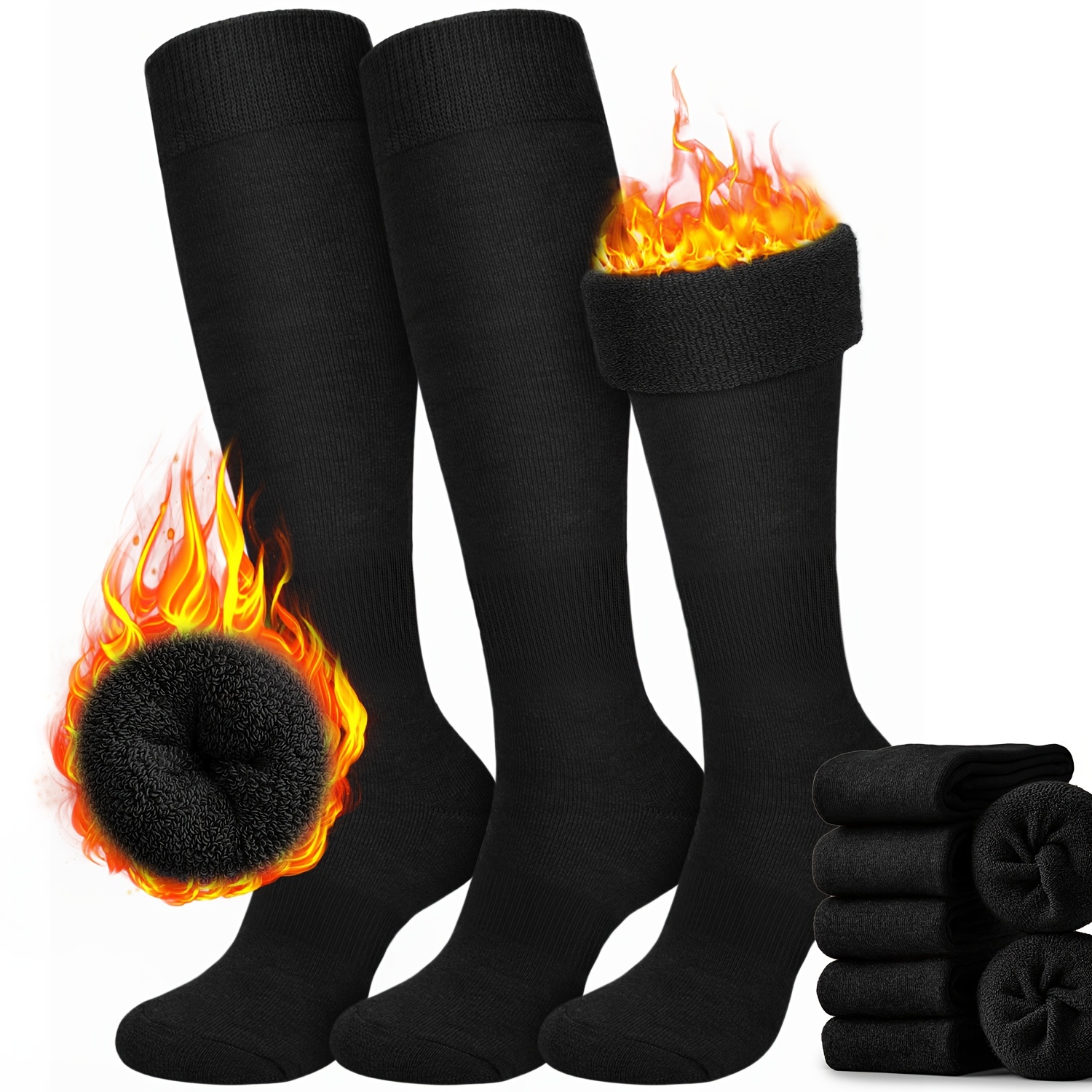 

Lot de 3 Chaussettes Longues Épaisses et Chaudes pour Hommes et Femmes, pour la Randonnée, , l'Entraînement - Couleur Unie, Mélange de Polyester et Spandex Tricoté, Lavable à