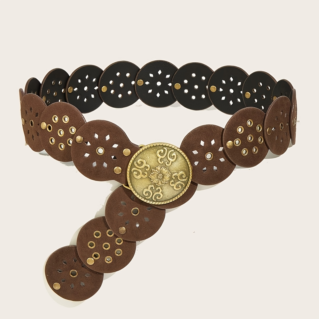 TEMU 1pc Of Women's Wide Belt, Western Vintage Bohemian Style -shaped Openwork Rivet Decoration Belt, With Shirts, Dresses, Pants, Skirts, Suitable