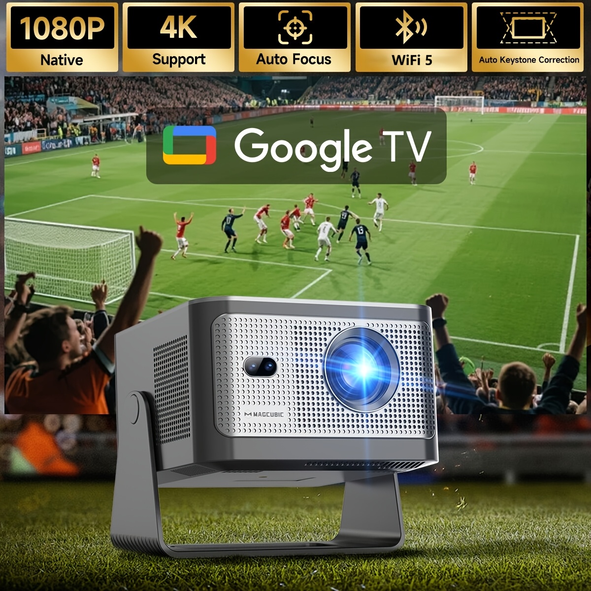 Magcubic Projector With Native 1080p Support 4k, Of Rotating , Wifi 5 Bt5.0, Remote Control, Design For Home Theater, 800ansi, Auto Obstacle Avoidance