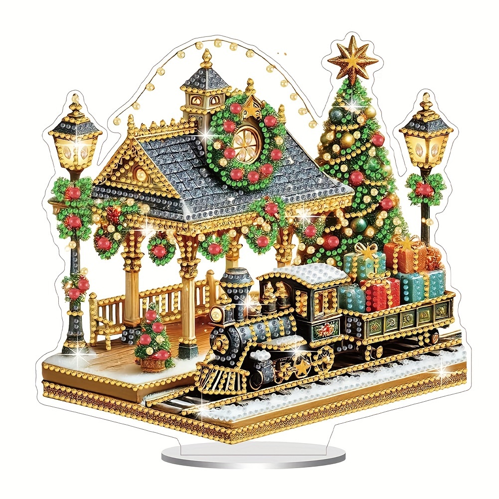 

Diy Christmas Train Station Diamond Art Kit - Acrylic Craft Set For Desk Decor, Unique Shaped Gems, Holiday Gift Idea