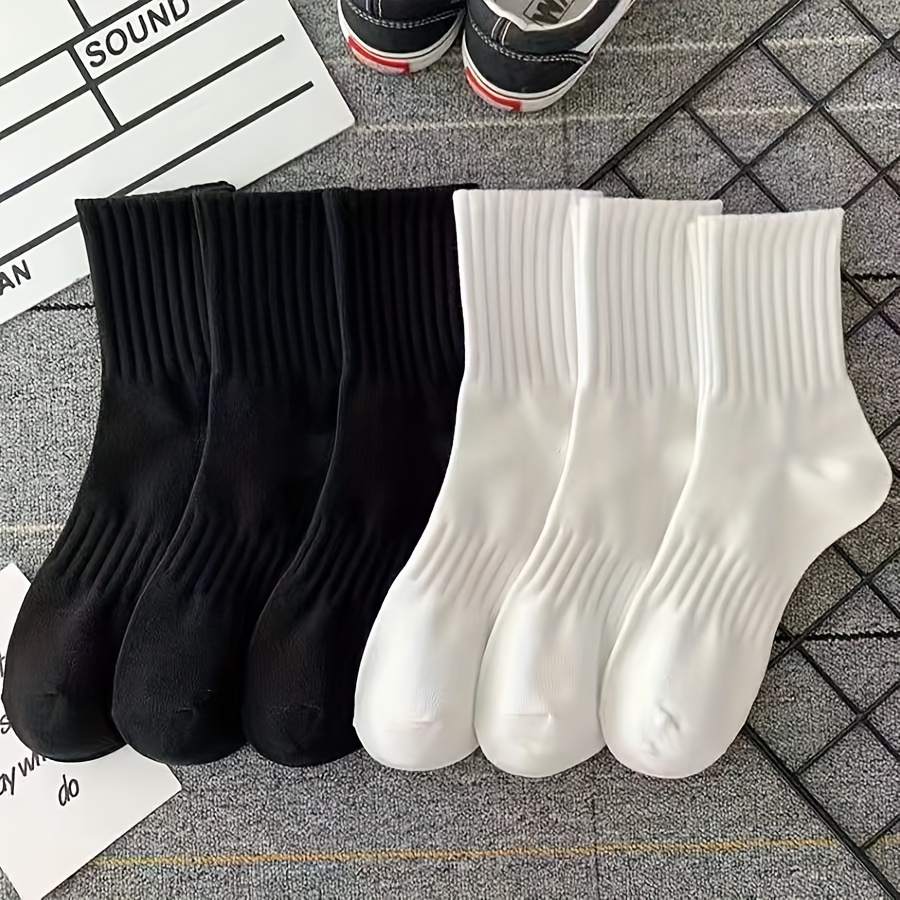 6 Pairs Solid Crew Socks, Simple & Comfy Unisex Mid Tube Socks, Women's Stockings & Hosiery